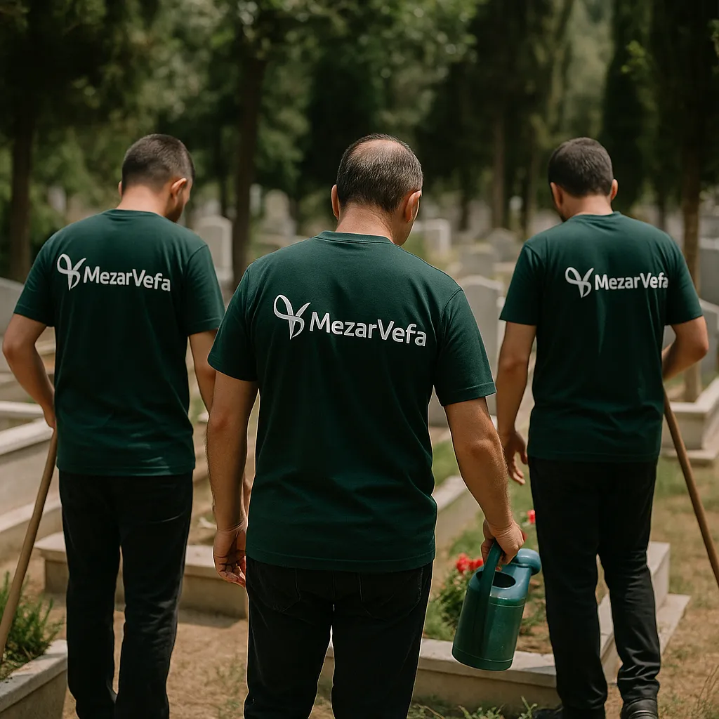 MezarVefa ekibi bir mezarı özenle bakarken